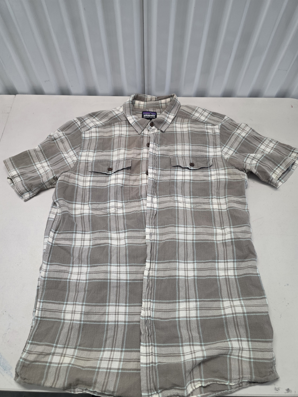 Patagonia Men’s Short-Sleeve Plaid Button-Up Shirt - Gray & White
